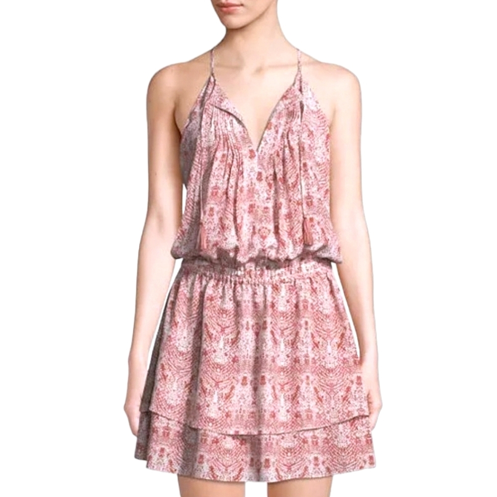 JOIE 100% Silk Red & White Jossa Snake-Print Georgette Mini Halter Dress, Small